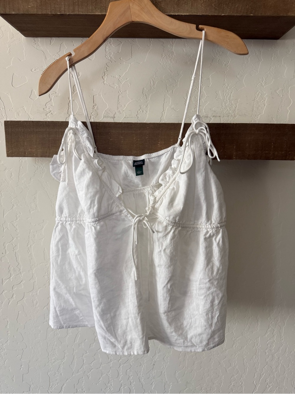 White Fable|Lace-Front Linen Blend Tank Top,Babydoll blouse in crisp white•large
